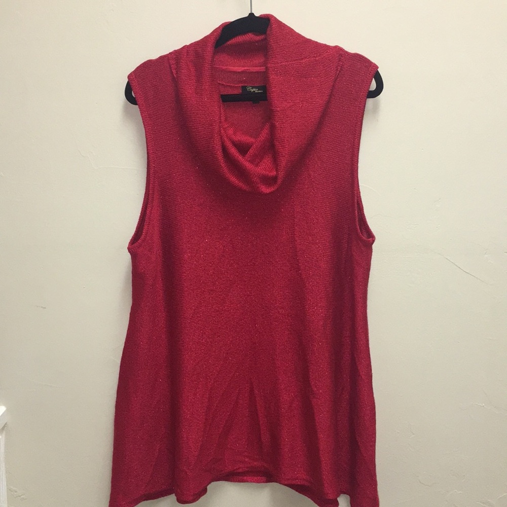 Cupio Woman -Red sparkle cowl neck sweater tank 2X